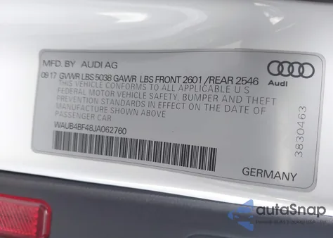 2018 Audi S4 3.0T Premium Plus из США, поврежденный, VIN WAUB4BF48JA062760